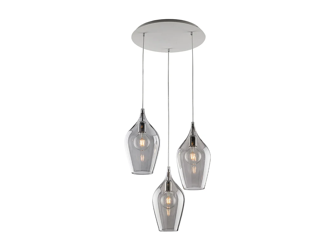 Ares - IJzeren ophanging met pyrex grijs glas 3 lichts 141 - Ø50 - BL273-S3-GR