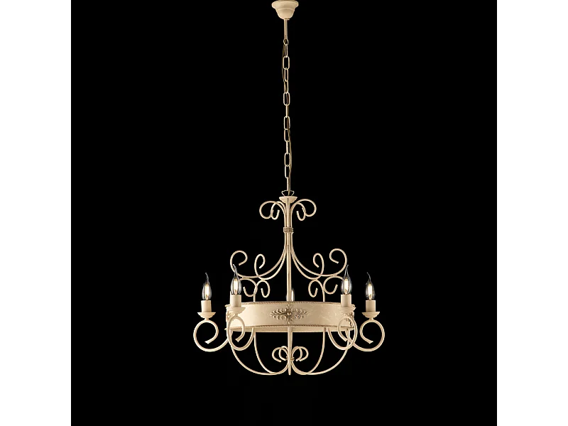 Baltimora Lampadario in ferro laccato avorio decape 5 luci  120 Ø60 BL183-5-AV