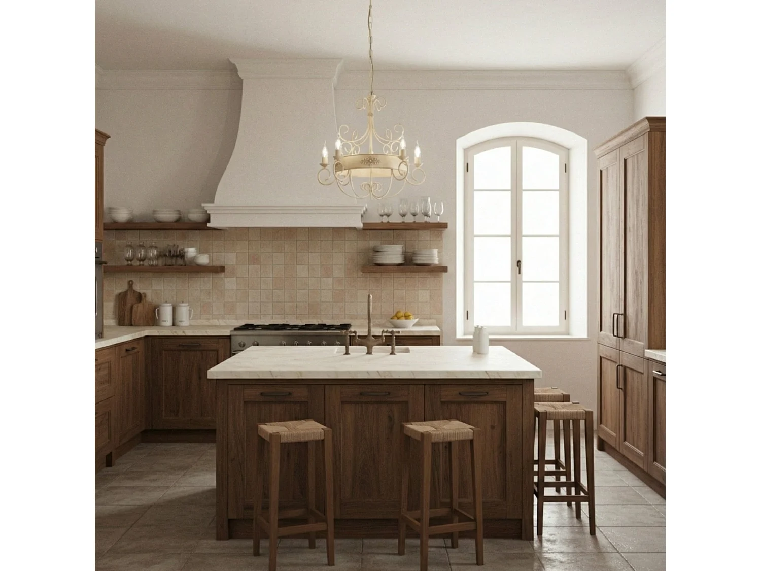 Żyrandol Baltimora z 5 lampami, lakierowany na kolor kości słoniowej, żelazny, 120 x 60 cm, BL183-5-AV