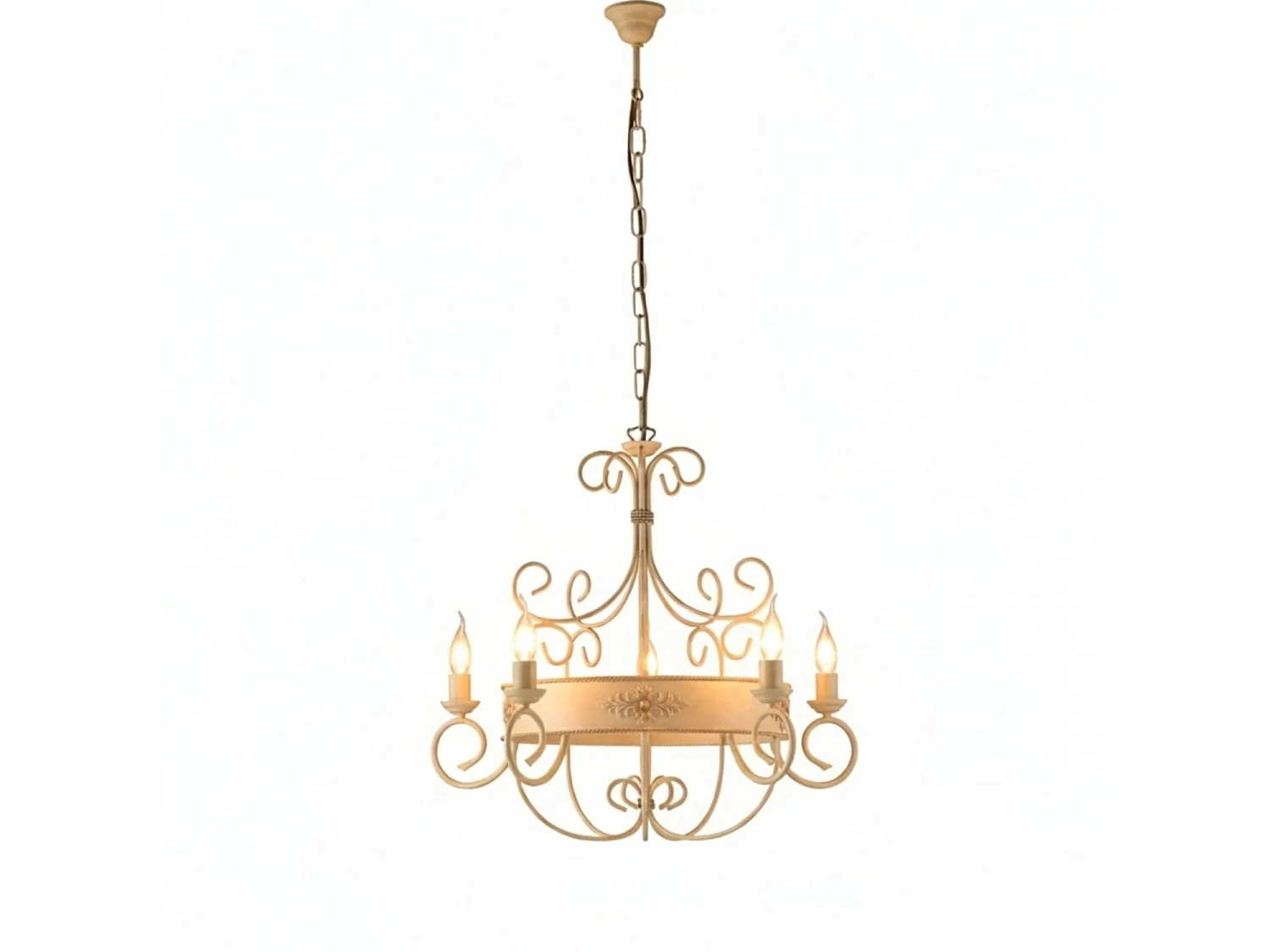 Żyrandol Baltimora z 5 lampami, lakierowany na kolor kości słoniowej, żelazny, 120 x 60 cm, BL183-5-AV