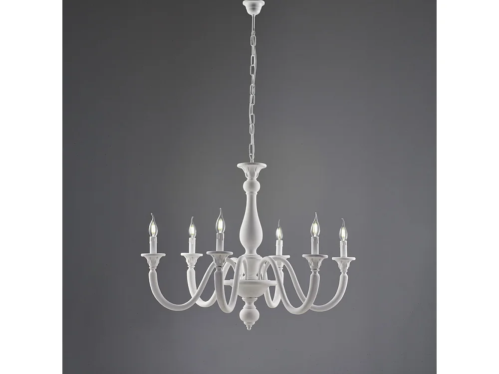 Lucca Lustre Shabby en bois blanc 6 lumières 129 d.86 BL271-6-BCO