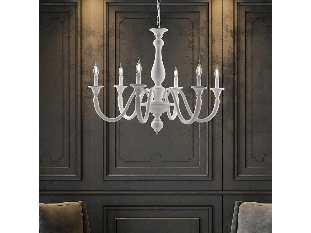 Lucca Lustre Shabby en bois blanc 6 lumières 129 d.86 BL271-6-BCO