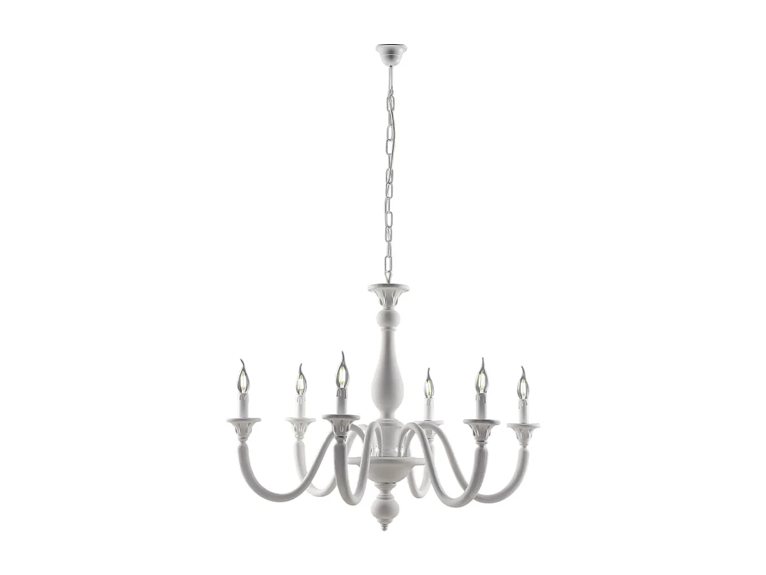 Lucca - Lustre de madeira branco gasto 6 luzes 129 - Ø86 - BL271-6-BCO