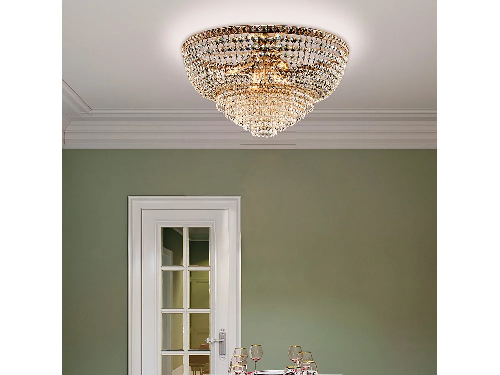 Lampa sufitowa Wagner z żelaza i złoconego mosiądzu z kryształkami górskimi 8 świateł H.40 Ø62 BL266-PL8-OR
