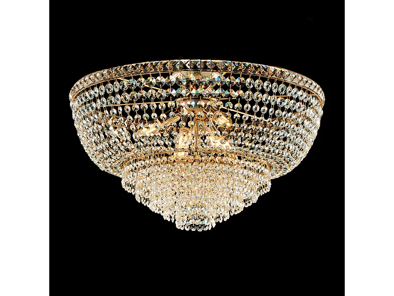 Wagner Plafonnier en fer et laiton doré avec strass 8 lumières H.40 d.62 BL266-PL8-OR