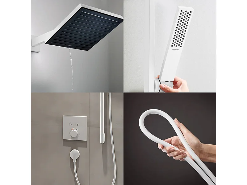 Colonne douche thermostatique HANSGROHE ShowerSelect E Douche de tête Pulsify S Flexible Isiflex Douchette Pulsify E  blanc mat
