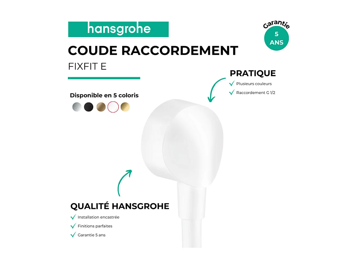 Coude de raccordement HANSGROHE FixFit  E Blanc mat