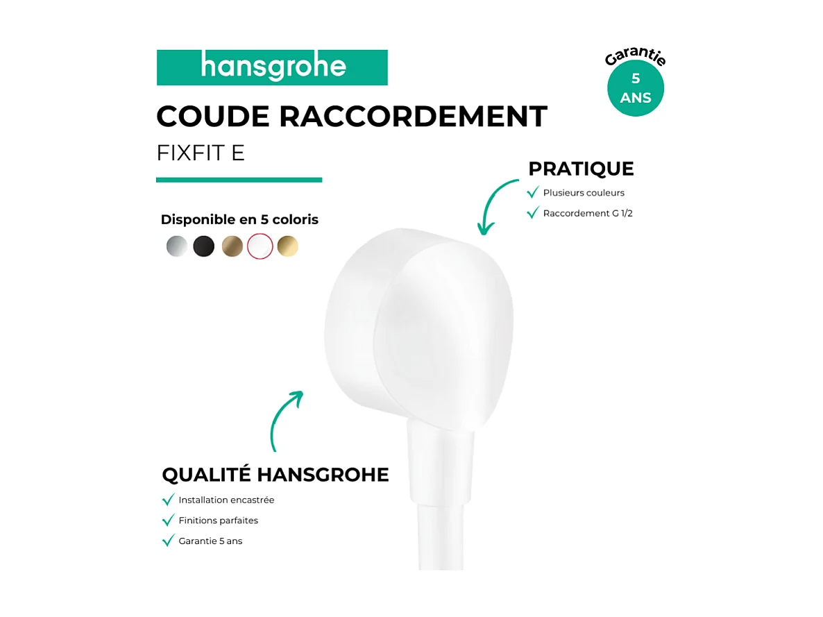 Coude de raccordement HANSGROHE FixFit  E Blanc mat