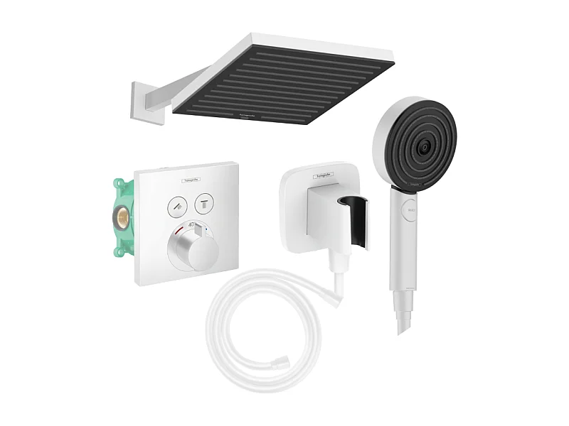 Colonne douche thermostatique HANSGROHE ShowerSelect E Douche de tête Pulsify S Flexible Isiflex Douchette Pulsify blanc mat