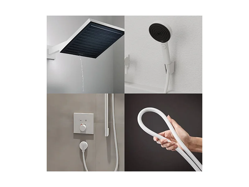 Colonne douche thermostatique HANSGROHE ShowerSelect E Douche de tête Pulsify S Flexible Isiflex Douchette Pulsify blanc mat
