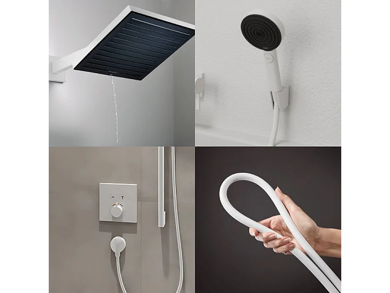 Colonne douche thermostatique HANSGROHE ShowerSelect E Douche de tête Pulsify S Flexible Isiflex Douchette Pulsify blanc mat