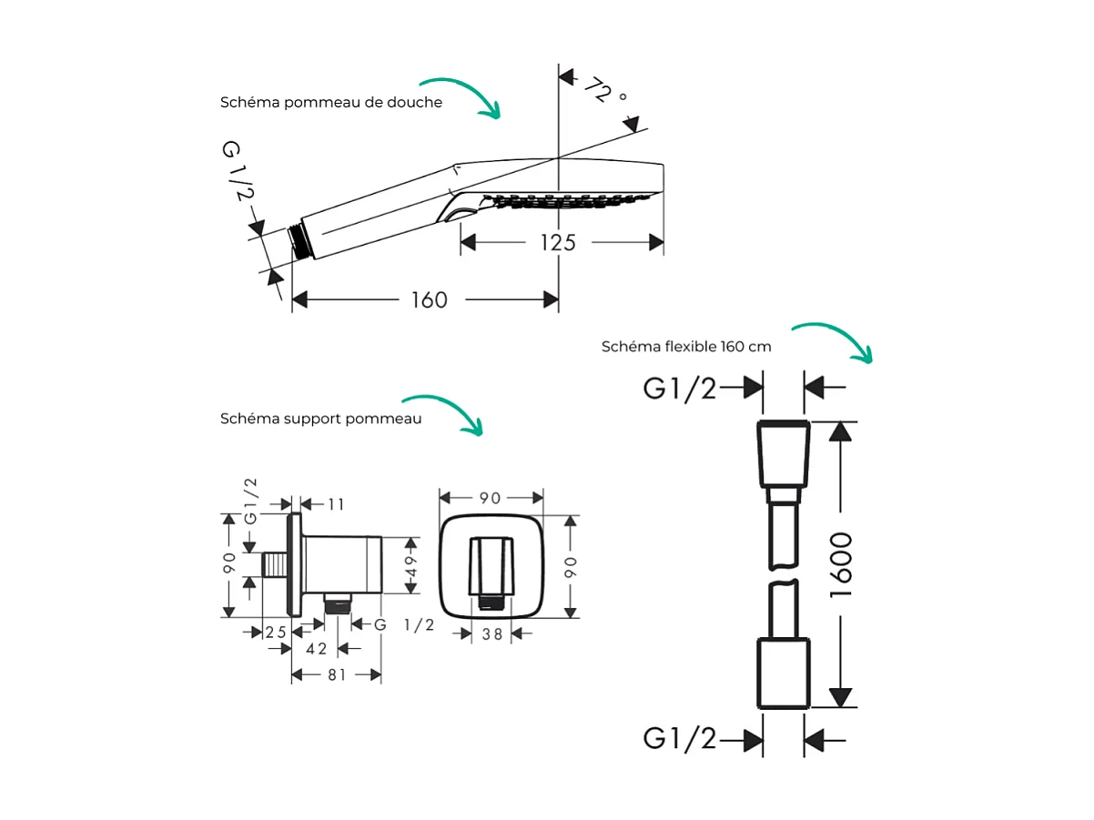 Colonne douche thermostatique HANSGROHE Ecostat Square Douche de tête Vernis Flexible Designflex Douchette Raindance SelectS noir