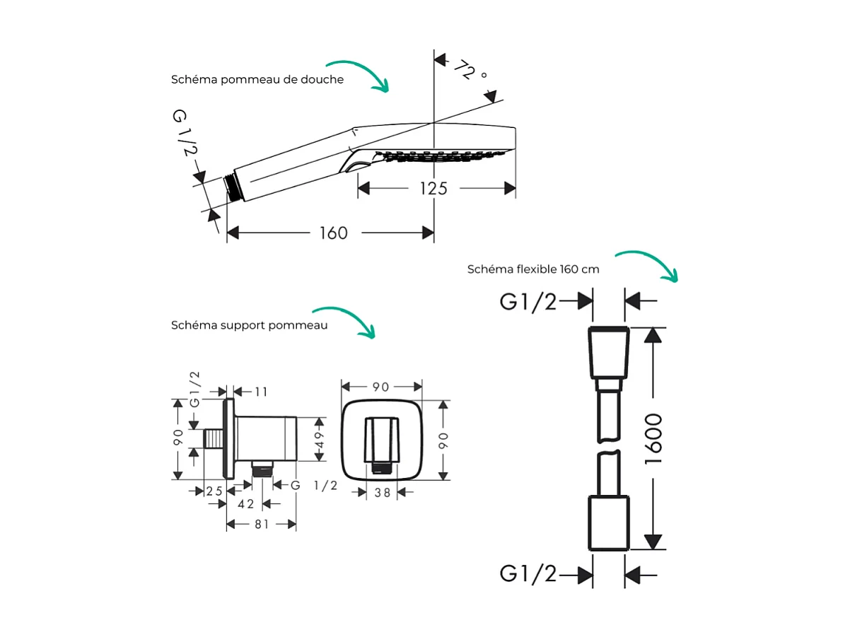 Colonne douche thermostatique HANSGROHE Ecostat Square Douche de tête Vernis Flexible Designflex Douchette Raindance SelectS noir