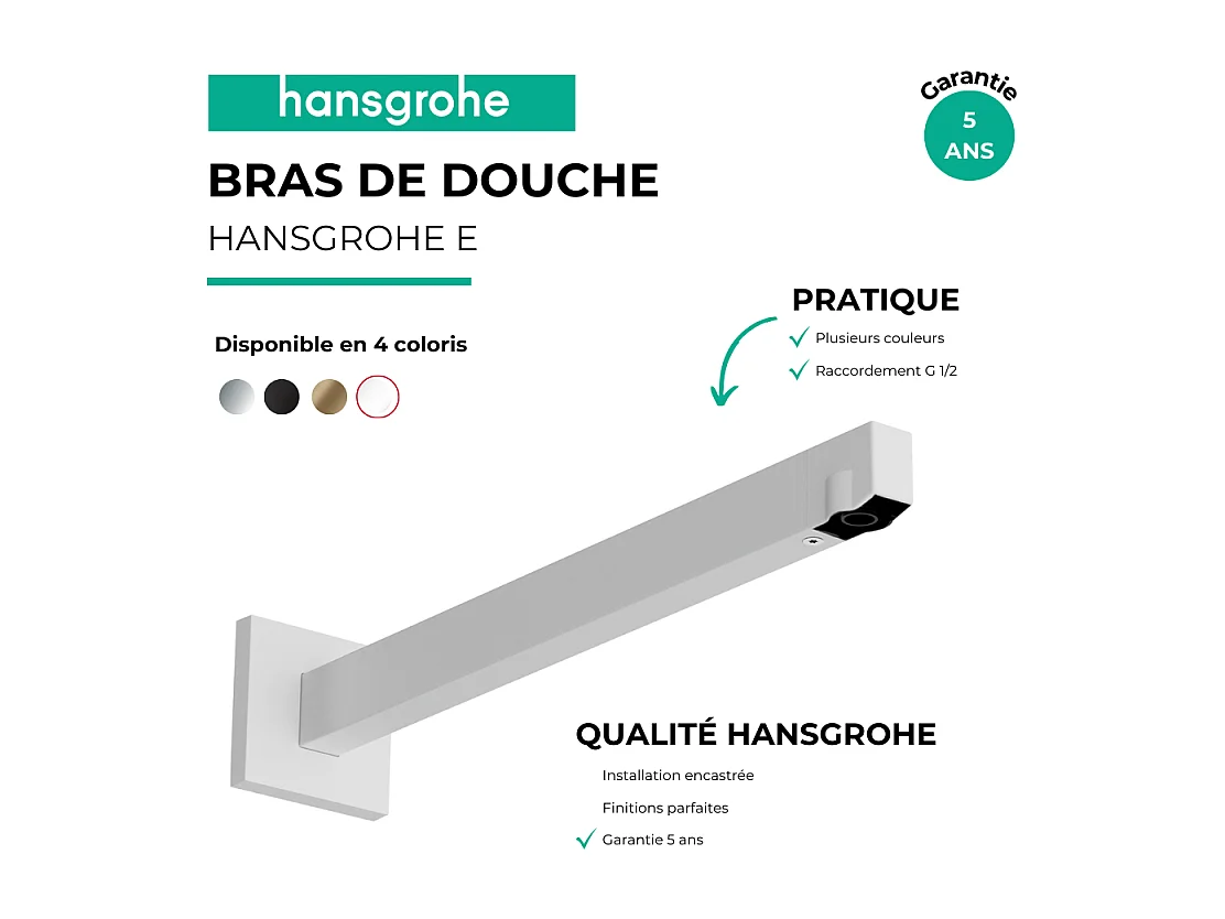 Bras de douche HANSGROHE E 39 cm Blanc mat