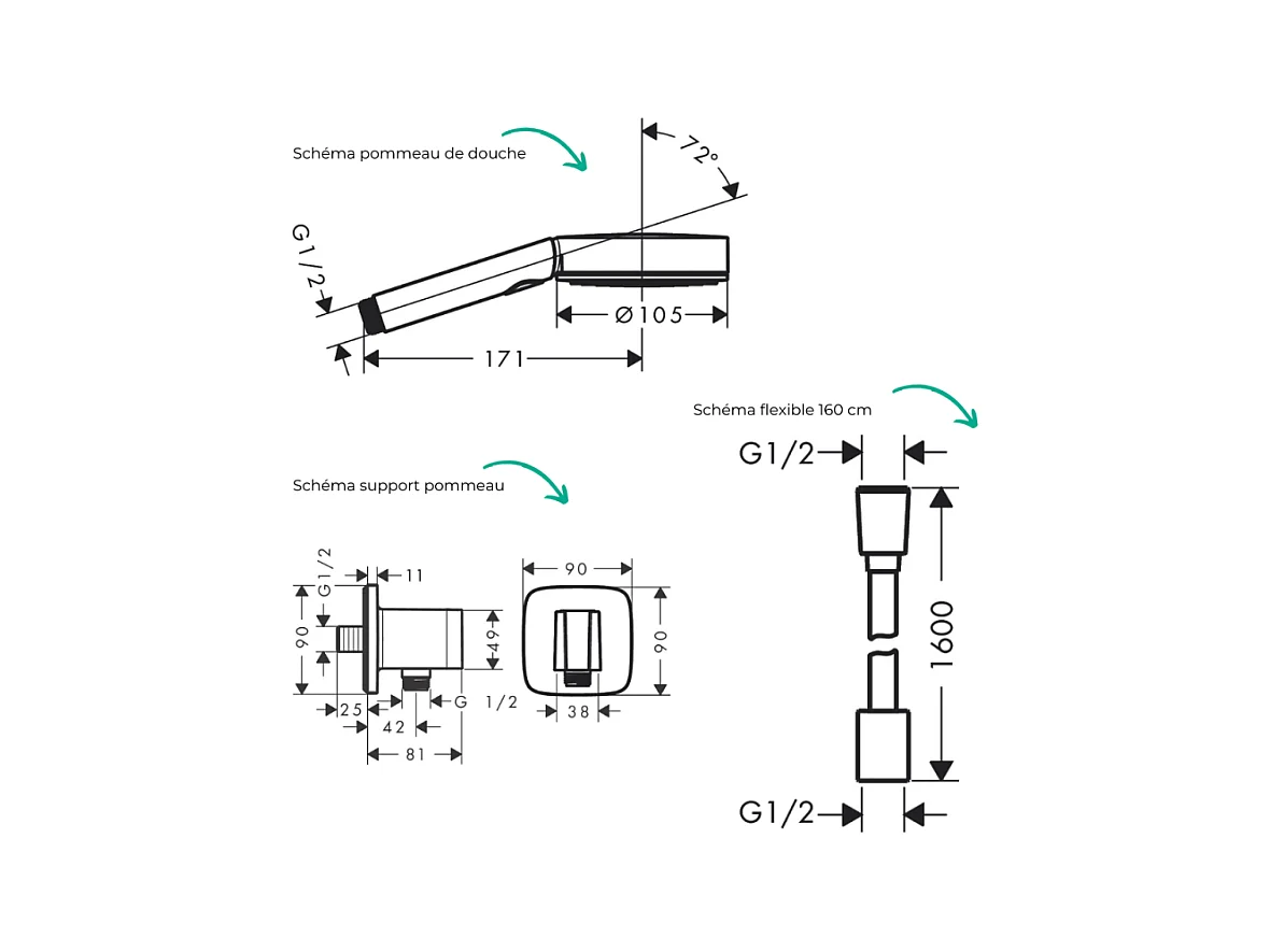 Colonne douche thermostatique HANSGROHE Ecostat Square Douche de tête Pulsify S Flexible Isiflex Douchette Pulsify blanc mat