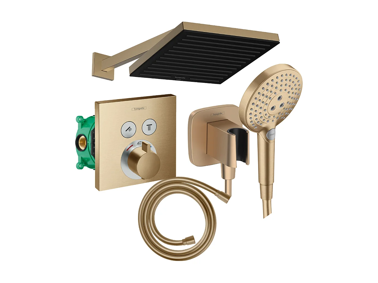 Colonne douche thermostatique HANSGROHE ShowerSelect E Douche de tête PulsifyS Flexible Isiflex Douchette Raindance SelectS bronze