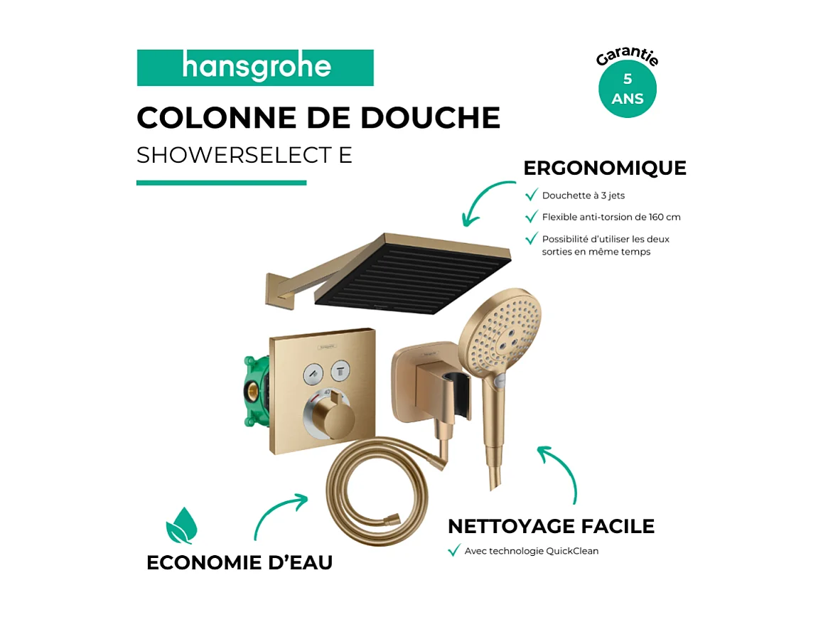 Colonne douche thermostatique HANSGROHE ShowerSelect E Douche de tête PulsifyS Flexible Isiflex Douchette Raindance SelectS bronze