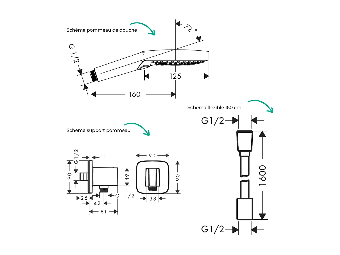 Colonne douche thermostatique HANSGROHE Ecostat Square Douche de tête Pulsify S Flexible Isiflex Douchette Raindance SelectS blanc