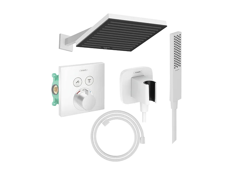 Colonne douche thermostatique HANSGROHE ShowerSelect E Douche de tête Pulsify S Flexible Designflex Douchette Pulsify E  blanc mat