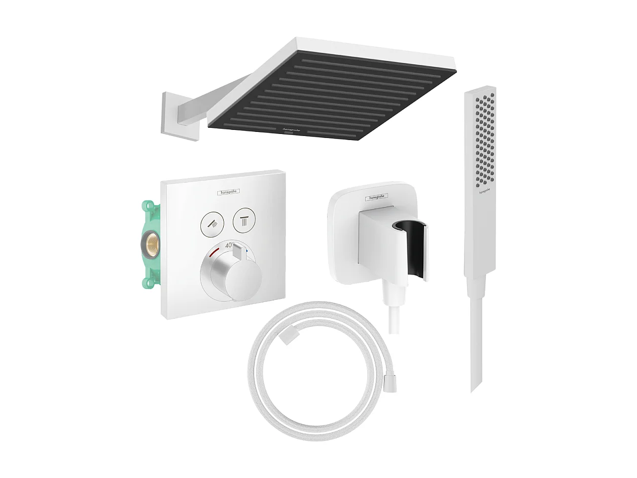 Colonne douche thermostatique HANSGROHE ShowerSelect E Douche de tête Pulsify S Flexible Designflex Douchette Pulsify E  blanc mat