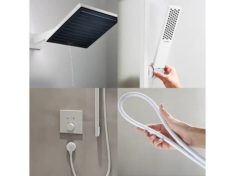 Colonne douche thermostatique HANSGROHE ShowerSelect E Douche de tête Pulsify S Flexible Designflex Douchette Pulsify E  blanc mat