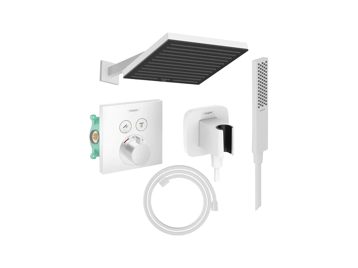 Colonne douche thermostatique HANSGROHE ShowerSelect E Douche de tête Pulsify S Flexible Designflex Douchette Pulsify E  blanc mat