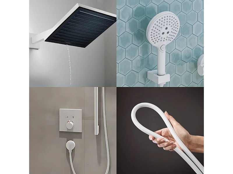 Colonne douche thermostatique HANSGROHE ShowerSelect E Douche de tête Pulsify S Flexible Isiflex Douchette Raindance SelectS blanc