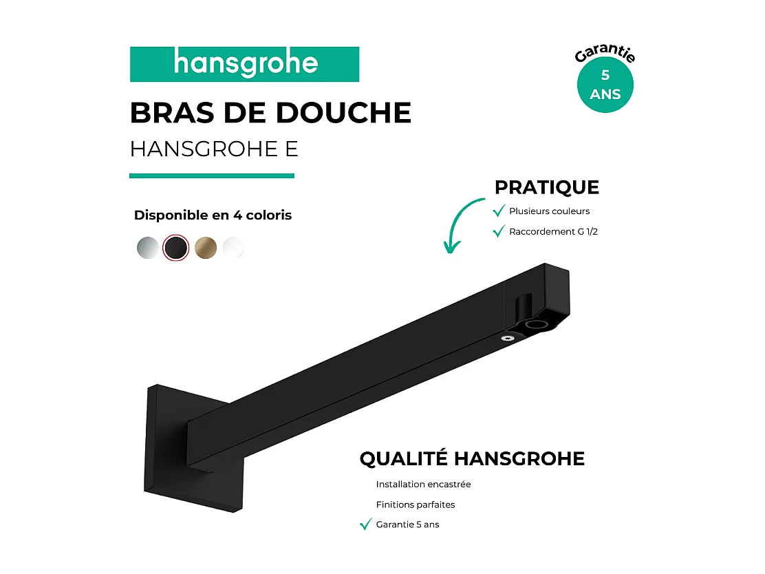 Bras de douche HANSGROHE E 39 cm Noir mat