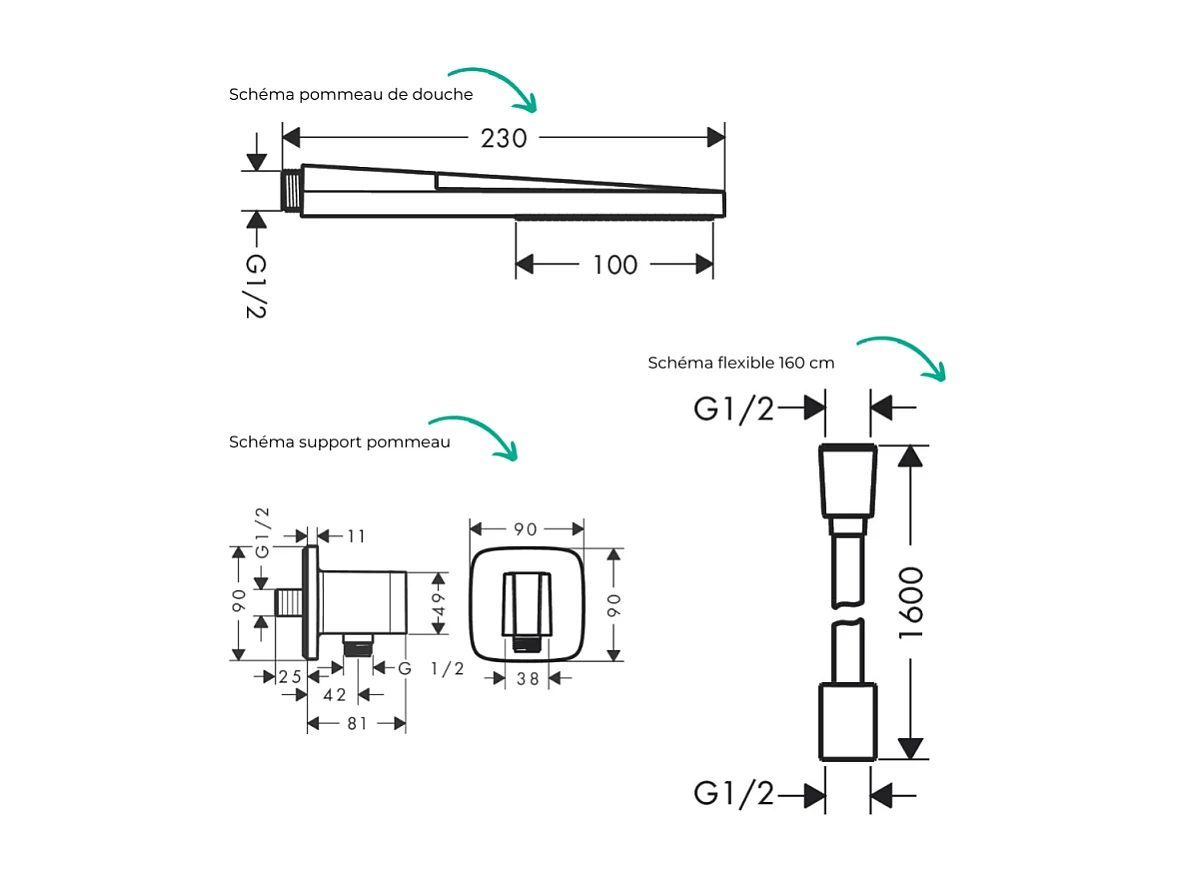 Colonne douche thermostatique HANSGROHE Ecostat Square Douche de tête Vernis Shape Flexible Isiflex Douchette Pulsify E  noir mat