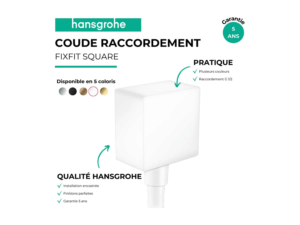 HANSGROHE FixFit Codo de conexión cuadrado Blanco mate