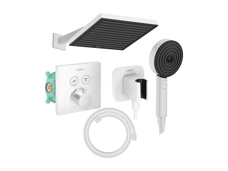 Colonne douche thermostatique HANSGROHE ShowerSelect E Douche de tête Pulsify S Flexible Designflex Douchette Pulsify blanc mat