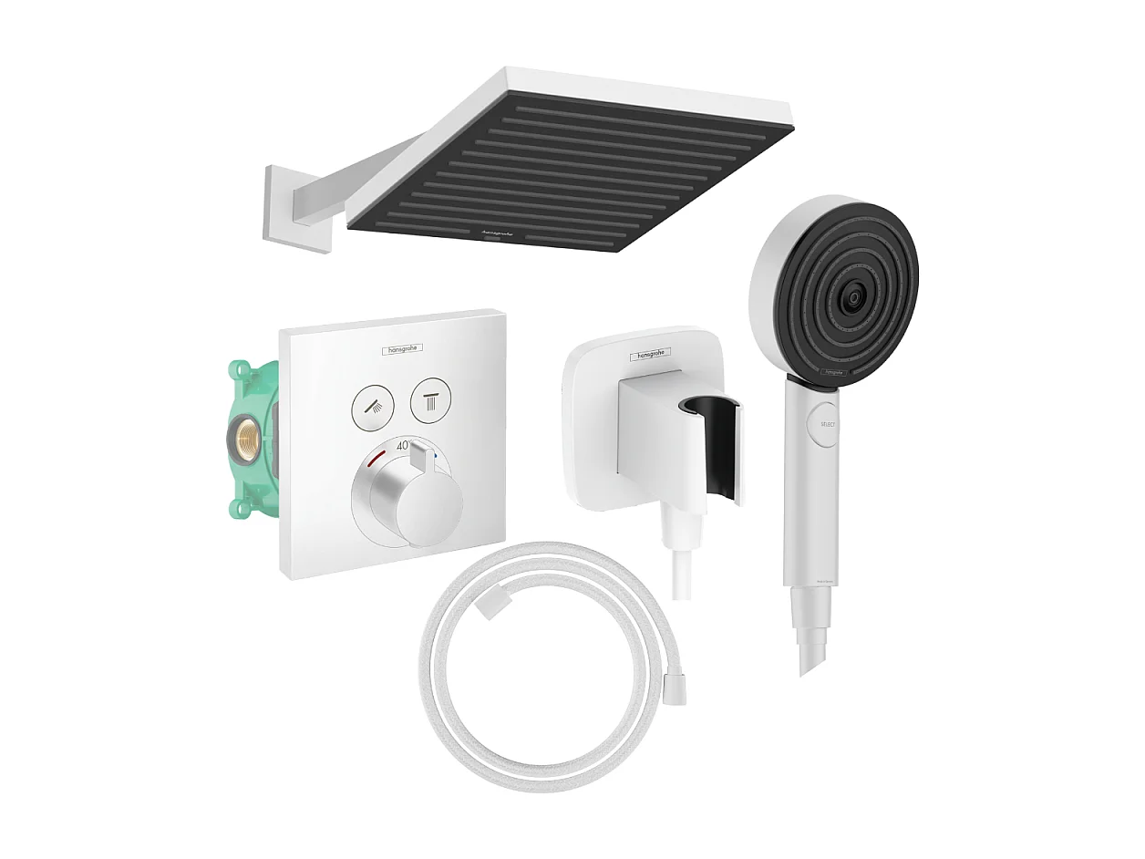 Colonne douche thermostatique HANSGROHE ShowerSelect E Douche de tête Pulsify S Flexible Designflex Douchette Pulsify blanc mat