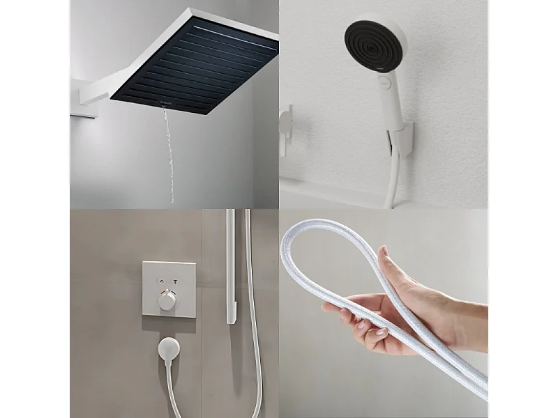 Colonne douche thermostatique HANSGROHE ShowerSelect E Douche de tête Pulsify S Flexible Designflex Douchette Pulsify blanc mat