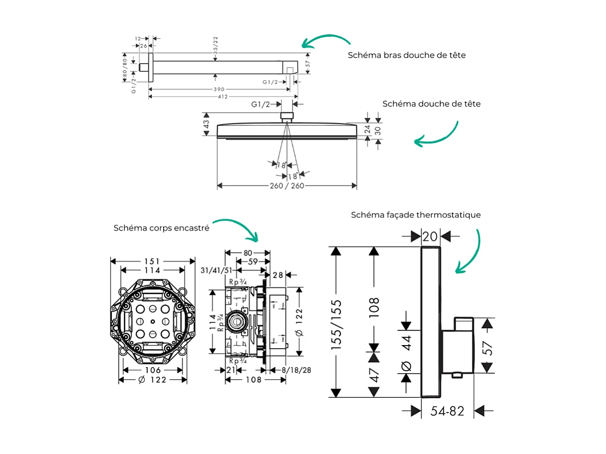 Colonne douche thermostatique HANSGROHE ShowerSelect E Douche de tête Pulsify S Flexible Designflex Douchette Pulsify blanc mat