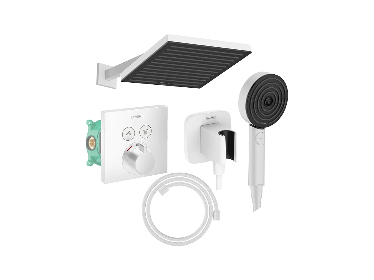 Colonne douche thermostatique HANSGROHE ShowerSelect E Douche de tête Pulsify S Flexible Designflex Douchette Pulsify blanc mat