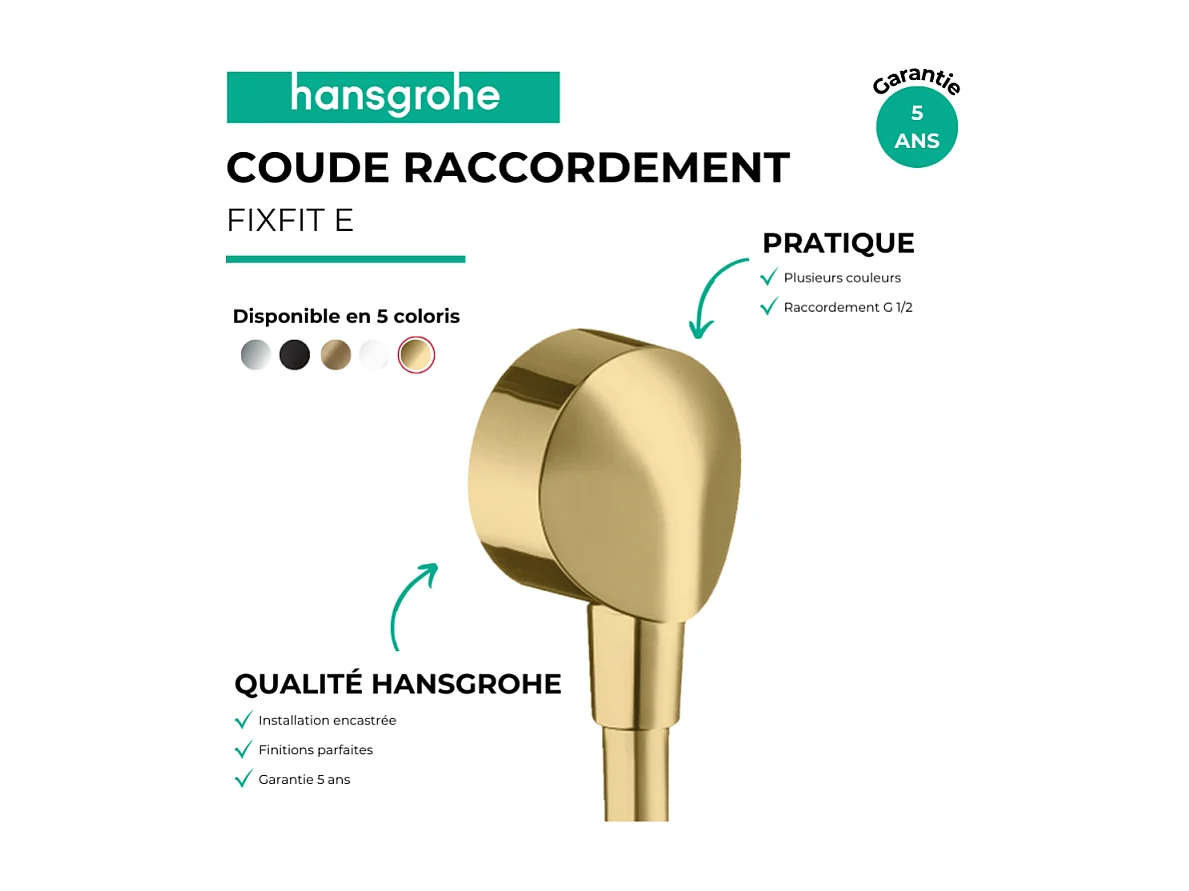 Codo de conexión HANSGROHE FixFit E Acabado en oro pulido