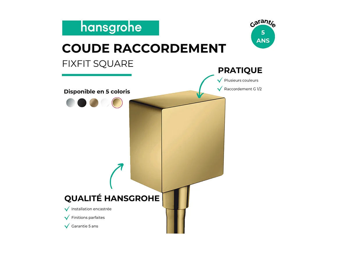 Coude de raccordement HANSGROHE FixFit  Square Aspect doré poli