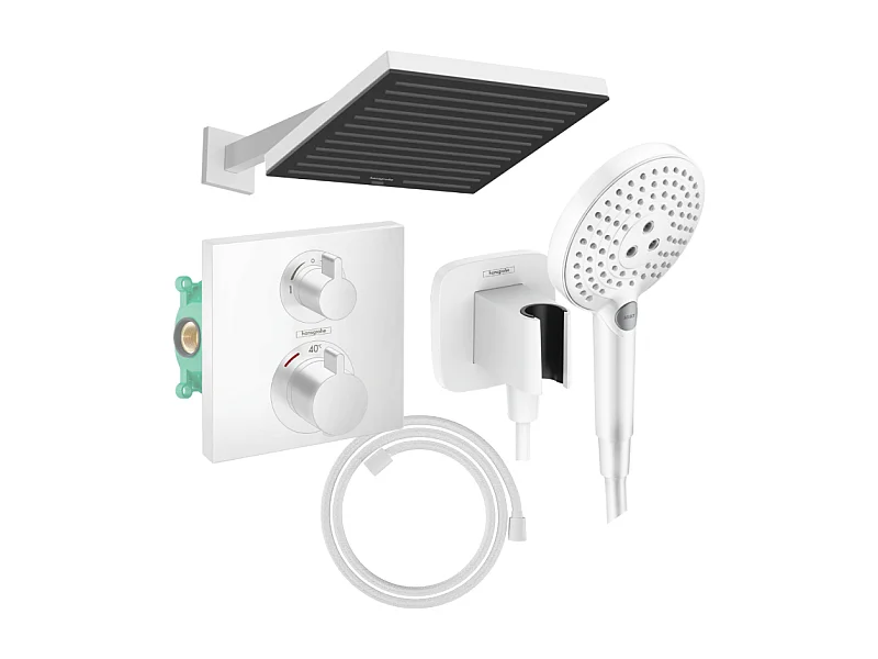 Colonne douche thermostatique HANSGROHE Ecostat Square Douche tête PulsifyS Flexible Designflex Douchette Raindance SelectS blanc