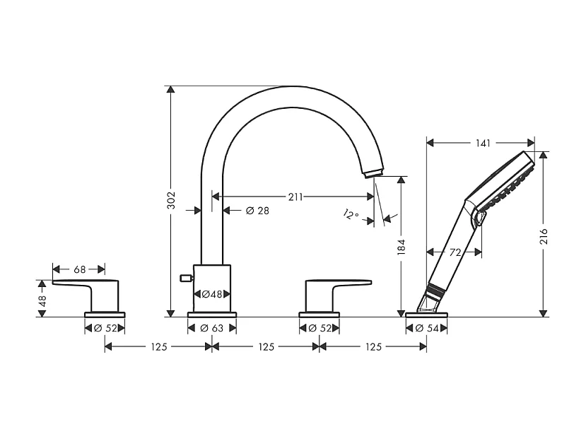 Mélangeur bain douche 4 trous HANSGROHE Vernis Blend chromé + corps d'encastrement