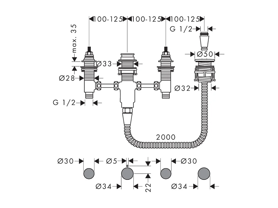 Mélangeur bain douche 4 trous HANSGROHE Vernis Blend chromé + corps d'encastrement