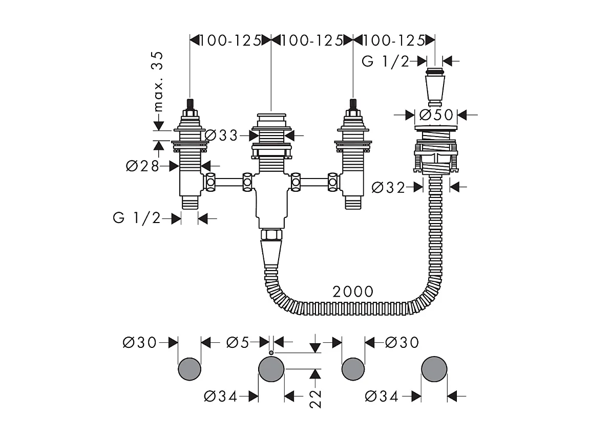 Corps d'encastrement pour mélangeur 4 trous de baignoire HANSGROHE