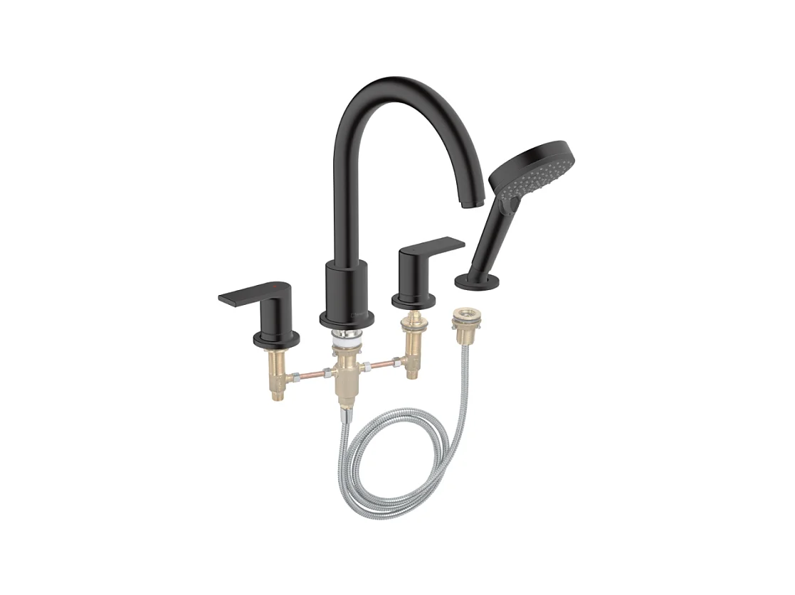 Mélangeur bain douche 4 trous HANSGROHE Vernis Shape noir mat + corps d'encastrement