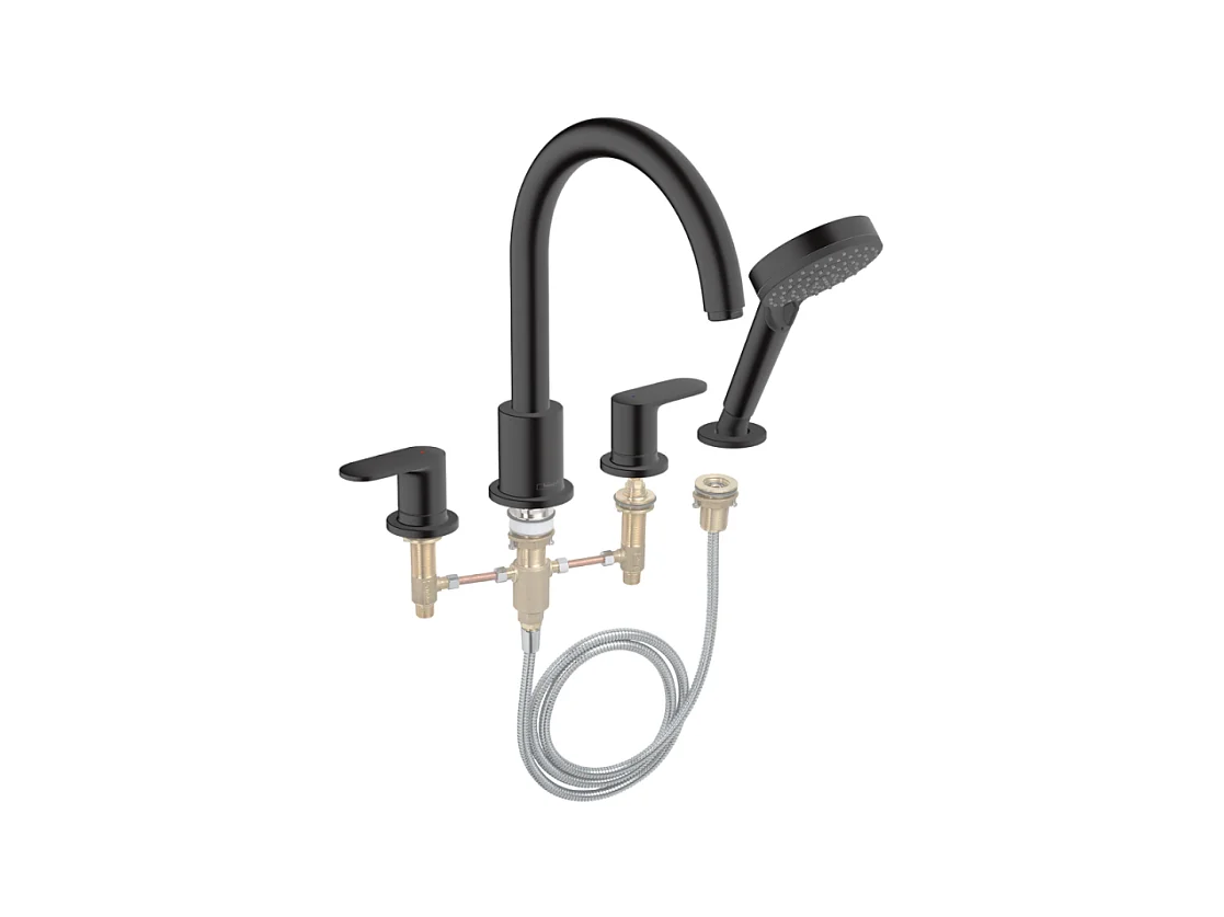 Mélangeur bain douche 4 trous HANSGROHE Vernis Blend noir mat + corps d'encastrement