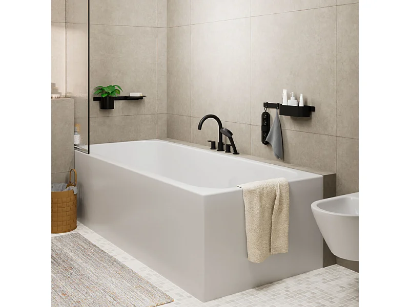 Mélangeur bain douche 4 trous HANSGROHE Vernis Blend noir mat + corps d'encastrement