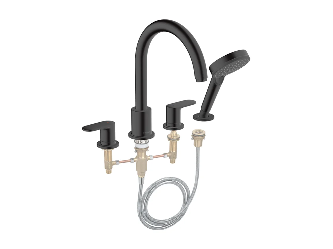 Mélangeur bain douche 4 trous HANSGROHE Vernis Blend noir mat + corps d'encastrement