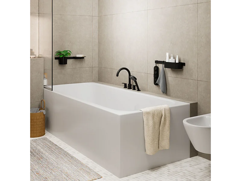 Mélangeur bain douche 4 trous HANSGROHE Vernis Blend noir mat + corps d'encastrement