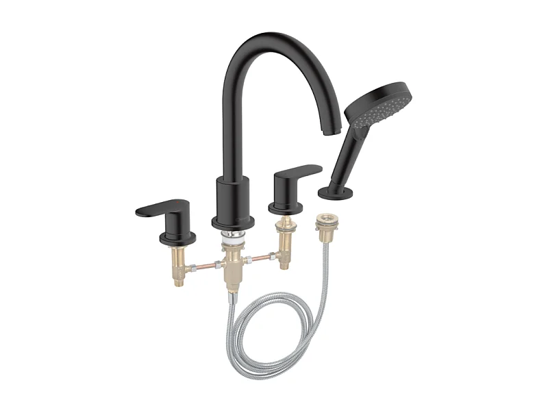 Mélangeur bain douche 4 trous HANSGROHE Vernis Blend noir mat + corps d'encastrement