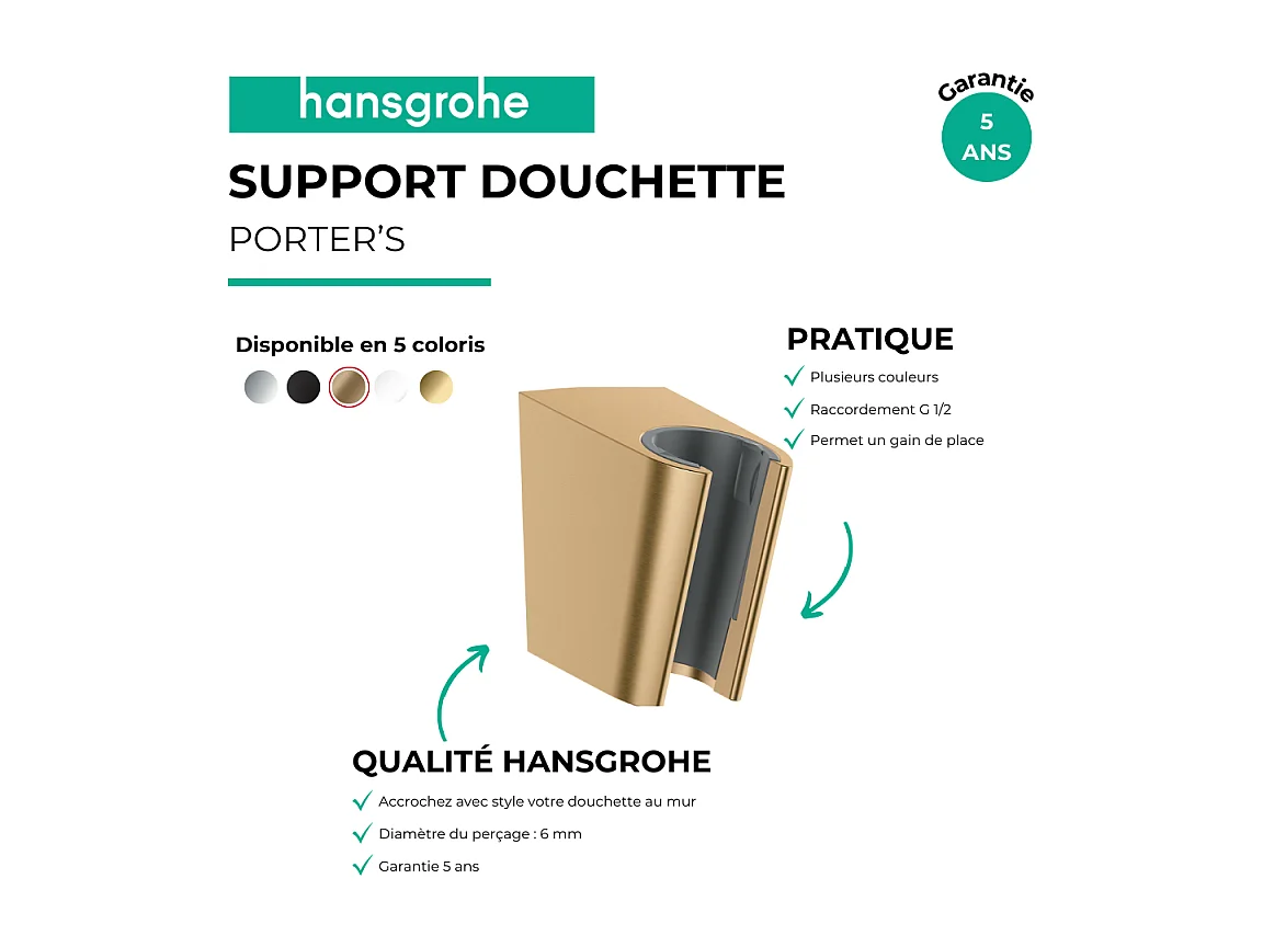 Support douchette mural HANSGROHE Porter'S Bronze brossé