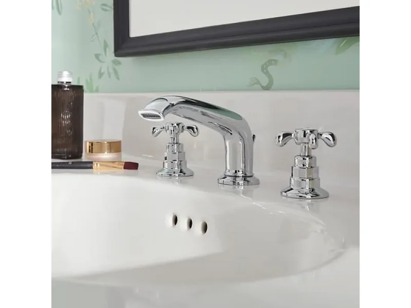 Mitigeur lavabo 3 trous rétro JACOB DELAFON Cleo poignées à croisillon chrome + nettoyant