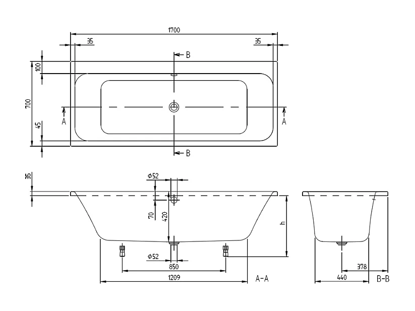 Baignoire droite 170 x 75 VILLEROY & BOCH Architectura